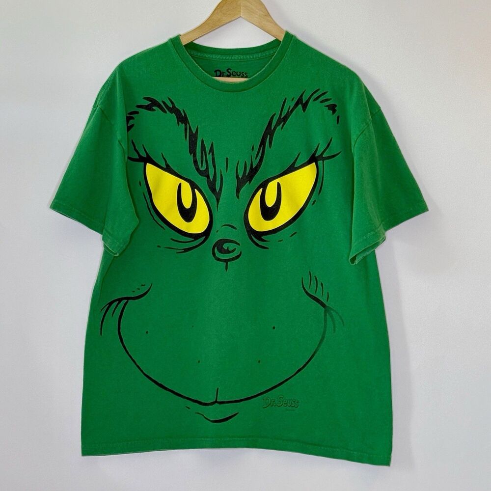 DR. SEUSS The Grinch Who Stole Christmas Face T-Shirt Men's XL Green VNTG 2001